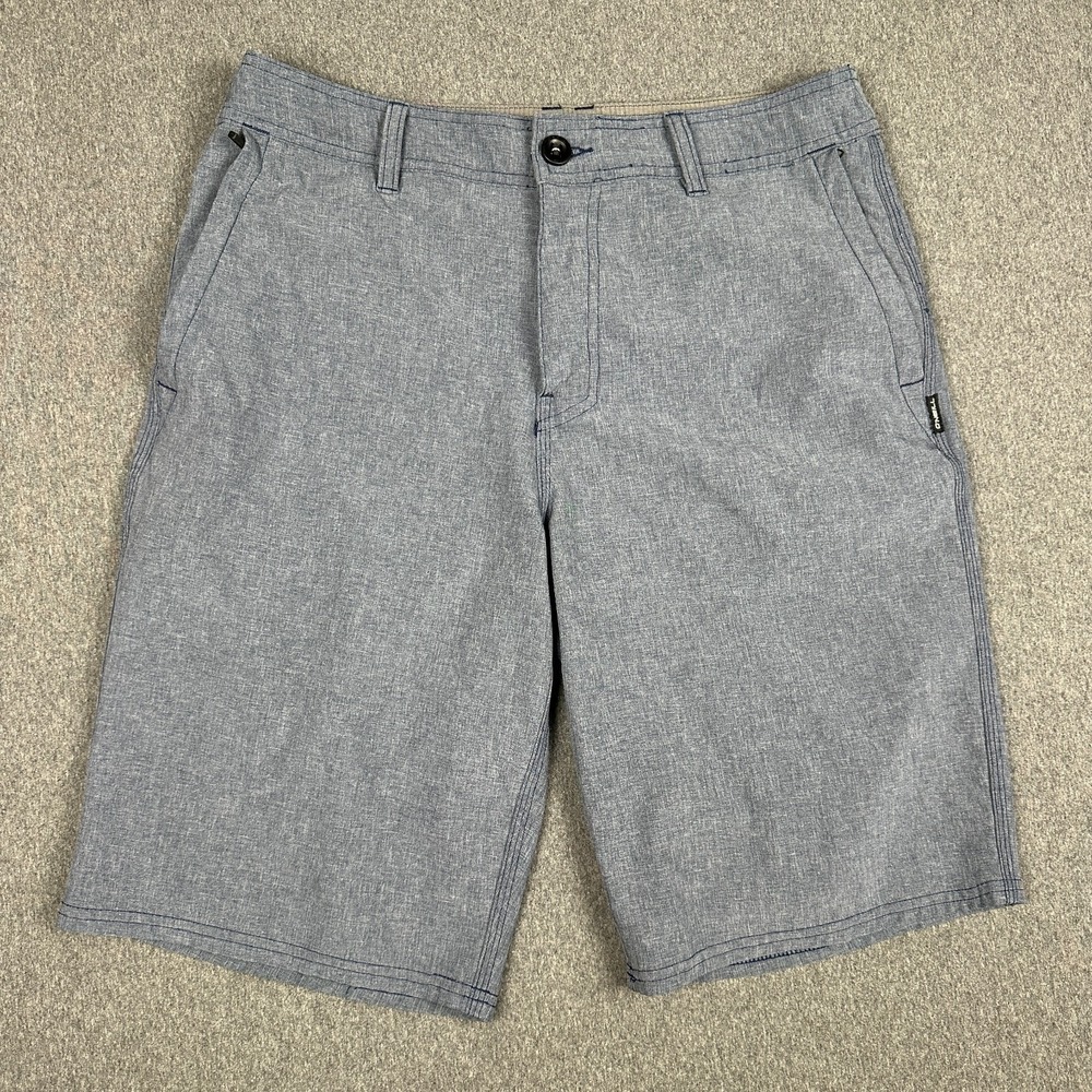 O'Neill Hybrid Shorts Mens 30 Gray Chambray Stretch Walk Board Shorts Flat Front